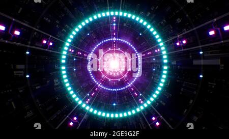 Futuristischer Tunnel Mit Neon Circle Light Stockfoto