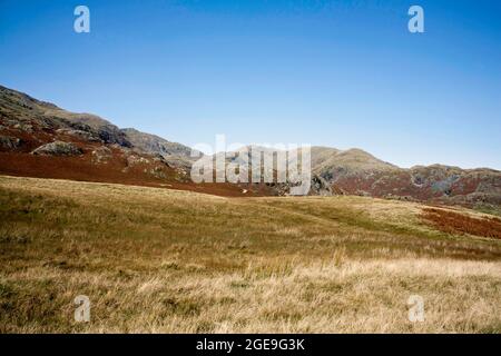 Ein Blick auf die unteren Hänge des Old man of Coniston aus der Nähe der Walna Scar Road Coniston Lake District Cumbria England Stockfoto