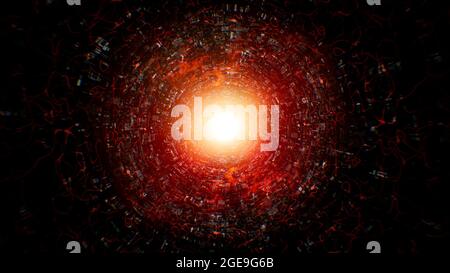 Glühende Energie und verworrene rote Linie im Sci Fi Mustertunnel Stockfoto