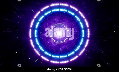 Fliegendes Neon-Kreislicht im Weltraum Stockfoto
