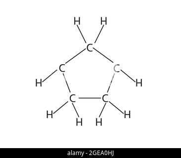 Chemische Struktur von Cyclopentan, Anatomie von Cyclopentan , Molekulare Struktur von Cyclopentan, Chemische Formel von Cyclopentan Stock Vektor