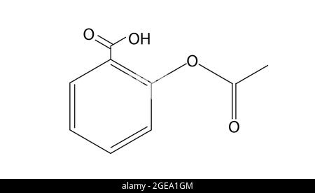 Chemische Struktur von Aspirin, Anatomie von Aspirin, Molekulare Struktur von Aspirin, Chemische Formel von Aspirin, Aspirin chemische Struktur Stock Vektor