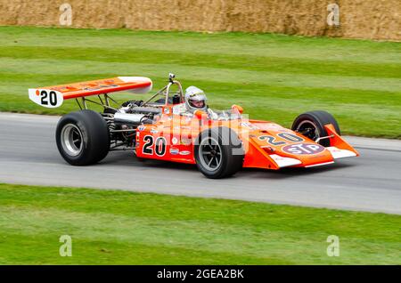 Eagle 7200 Offenhauser STP Indy 500 beim Goodwood Festival of Speed Motorrennsport Event 2014. Alle American Racers 1970er Rennwagen. Chassis 7217 Stockfoto