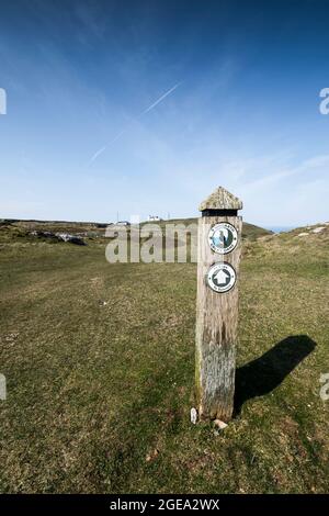 Great Ormes Head oder Pen y Gogarth in der Nähe von Llandudno an der Küste von Nordwales, Großbritannien, mit Blick auf den Gipfel Stockfoto