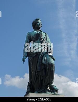 Mozart-Denkmal am Mozartplatz, Salzburg, Österreich Stockfoto