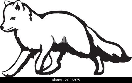 Der Fuchs jagt, läuft im Schnee. Arktischer Fuchs mit Winterpelzfärbung. Arktische Tiere. Vulpes lagopus, weißer, polarer oder Schneefuchs. Vektor Stock Vektor