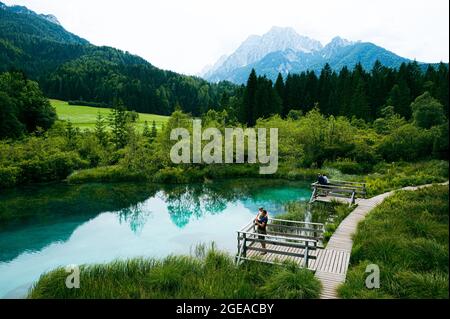 Zelenki Naturschutzgebiet in Slowenien - Blaue Seen und kristallklares Wasser in der Region Kranjska Gora Stockfoto