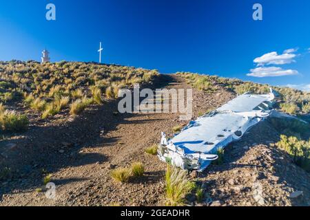 Teil eines abgestürzten Flugzeugs in Villamar, Bolivien Stockfoto