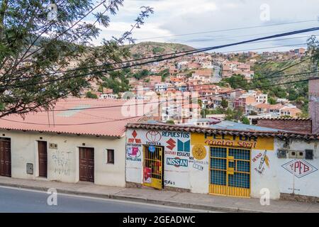 SUCRE, BOLIVIEN - 21. APRIL 2015: Blick auf Sucre, Bolivien Stockfoto