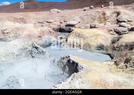 Geysir-Feld Sol de Manana, Bolivien Stockfoto