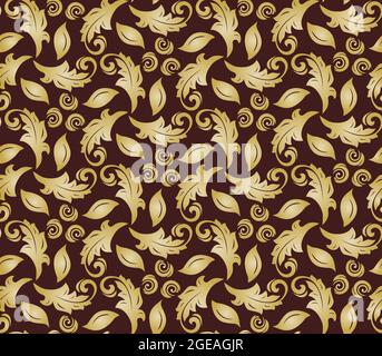 Florales Vektorornament. Nahtlos braun und golden klassischen Hintergrund mit Blumen. Muster mit goldenen Elementen. Ornament für Stoff, Tapete und Verpackung Stock Vektor