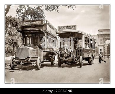 Vintage New York Transport Autobusse öffentlicher Bustransport New York 1900 Service Riverside Drive, Seventh & Fifth Avenue New York USA Stockfoto