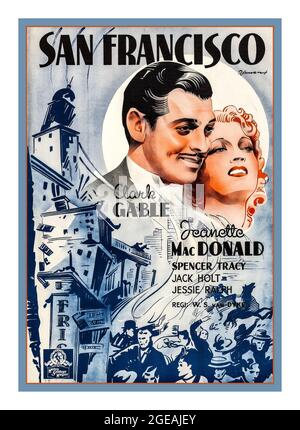 SAN FRANCISCO Vintage 1936 Movie Film Poster 'San Francisco' mit Clark Gable und Jeanette MacDonald, Spencer Tracy, Jack holt, Jessie Ralph Regisseur W.S. VAN DIKE Story Robert E. Hopkins Drehbuch Anita Loos Metro Goldwyn Mayer MGM Hollywood USA Stockfoto