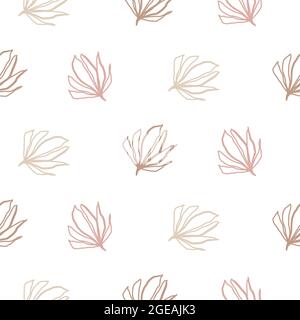 Einfache Linie hinterlässt ein nahtloses Muster. Vektor beige Blatt Natur Hintergrund. Stock Vektor