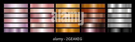 Metallgradient Sammlung von Roségold, Gold, Bronze und Silber Farbfelder Stock Vektor