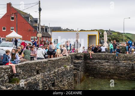 Crookhaven, West Cork, Irland. August 2021. Der Arktische Walrus, den man Wally nennt, wurde wieder in West Cork, diesmal in Crookhaven, gesichtet. Der Walross zieht eine große Menge Zuschauer an. Quelle: AG News/Alamy Live News Stockfoto