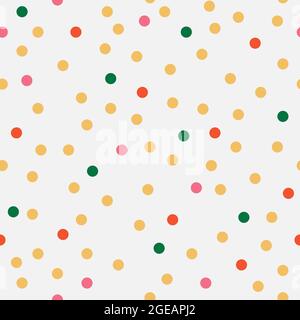 Bunte, chaotische Punkte. Gelbe, grüne, rosa, orangefarbene Kreise auf hellem Hintergrund. Nahtloses Vektormuster. Helle abstrakte Textur für Ihr Design Stock Vektor