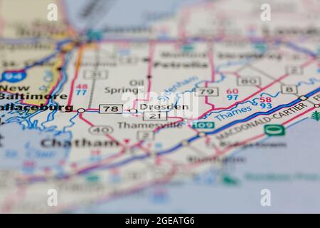 Dresden Ontario Kanada wird auf einer Straßenkarte oder Geografie-Karte angezeigt Stockfoto