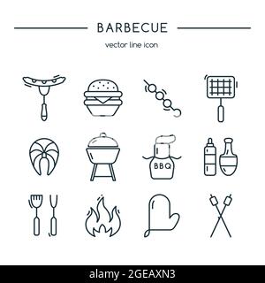 Grillsymbole Line Set. Vektorgrafik. Stock Vektor