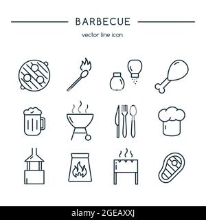 Grillsymbole Line Set. Vektorgrafik. Stock Vektor