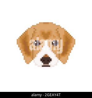 Beagle Welpenkopf im Pixel Art Stil. Vektorgrafik Hund. Stock Vektor
