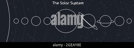 Illustration der Planeten des Sonnensystems und ihrer Umlaufbahnen um die Sonne. Abstrakt skizzieren Vektor-Planeten und Sterne isoliert auf grauem Hintergrund Stock Vektor