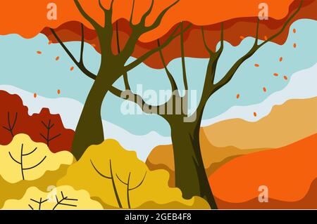 Herbstpark Landschaft fallende Blätter vom Baum Stock Vektor