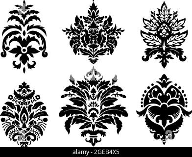 Damast Ornamente, Blumen und Motive Silhouette Stock Vektor