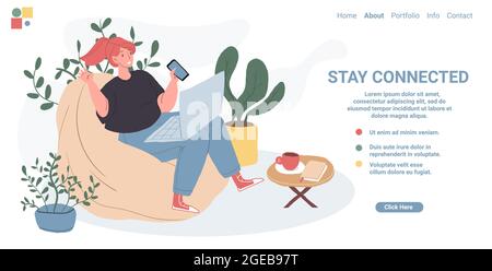 Cartoon flache Figur in Videokonferenz Kommunikation, Vektor Landing Page Social Konzept Stock Vektor
