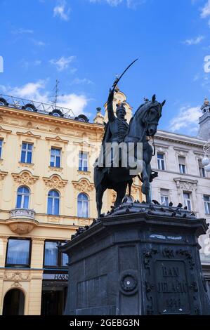 Statue von Ban Jelacic auf einem Pferd in Zagreb, Kroatien Stockfoto