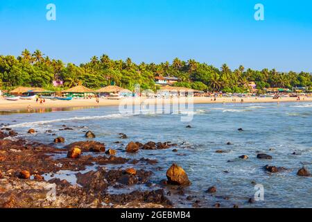 Felsen am Arambol Strand in Nord-Goa, Süd-Indien Stockfoto