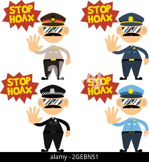 Set von Cartoony Polizist mit verschiedenen Uniformen geeignet für Cyber Police oder Verhinderung von Hoax Illustration Stock Vektor