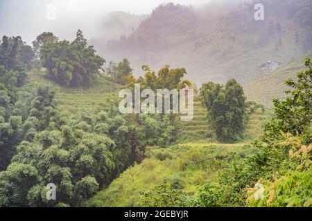 Landschaft von Sapa im Nebel, Nordwest-Vietnam. Vietnam öffnet sich für den Tourismus nach Quarantäne Coronovirus COVID 19 Stockfoto