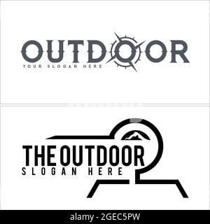 Initial Lettering Logo mit Icon Kompass und Berg für Camp Abenteuer Stock Vektor