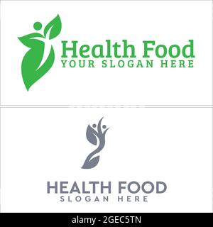 Gesundheit Lebensmittel mit Symbol Menschen Blatt Pflanzenkombination Logo Stock Vektor