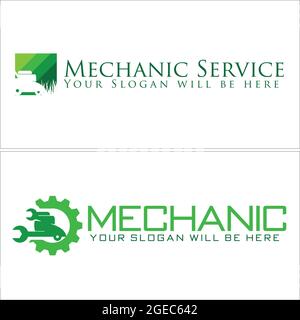 Mechaniker-Service mit Getriebe- und Maschinen-Rasenmäher-Logo Stock Vektor