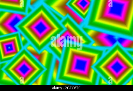 Neon Farben geometrische chaotische 3D quadratische Rahmen Muster für abstrakten Hintergrund Stockfoto
