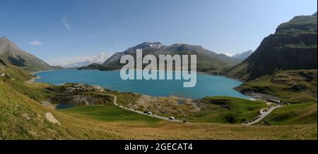 Lago del Moncenisio fotografato con un obiettivo fisheye Stockfoto