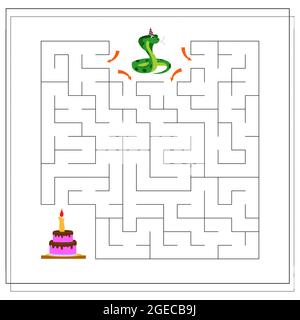 Labyrinth für Kinder, führen Sie die Schlange durch das Labyrinth. Vektordarstellung isoliert auf weißem Hintergrund Stock Vektor