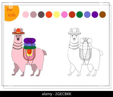 Malbuch für Kinder, niedliche Cartoon Lama. vektor isoliert auf einem weißen Hintergrund Stock Vektor