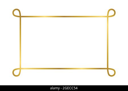 Gold glänzend glühenden Vintage Rechteck Rahmen mit Schatten isoliert auf weißem Hintergrund. Gold realistische quadratische Rand. Vektorgrafik Stock Vektor