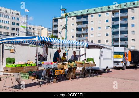 Frische Produkte, Kauppatori, Pori, Finnland Stockfoto