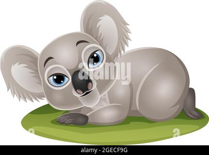 Cartoon lustige Baby Koala im Gras liegen Stock Vektor