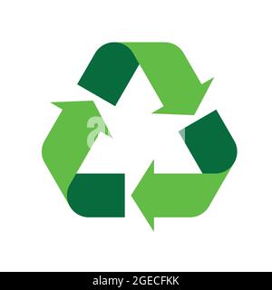 Universal Recycling Symbol. Thema: Geringer oder gar kein Abfall, klare Energie, Schutz natürlicher Ressourcen, Schutz natürlicher Ökosysteme oder ökologische Nachhaltigkeit des Planeten. Grünes, flaches Vektorsymbol. Stock Vektor