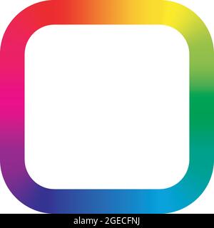 Farbenfroher quadratischer Rahmen mit Regenbogengradienten und abgerundeten Ecken. Vektordarstellung mit Regenbogen-Lichtspektrum-Gradient Stock Vektor