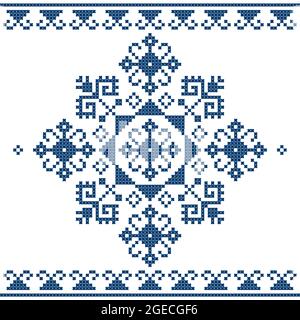 Zmijanje Volkskunst Stickereien Stil Vektor-Design - traditionelle Kreuzstich aus Bosnien und Herzegowina genannt Zmijanski vez Stock Vektor