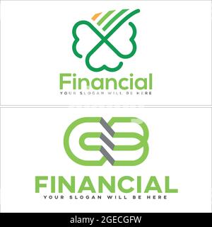 Business Buchhaltung Finanzen mit Symbol grün Kleeblatt floral Natur Anfangsbuchstaben modernes Logo-Design Stock Vektor