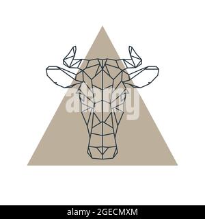 Geometrischer Kuhkopf. Tiersymbol. Vektorgrafik. Stock Vektor