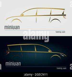 Set aus modernen Minivan-Silhouetten. Vektorgrafik. Stock Vektor