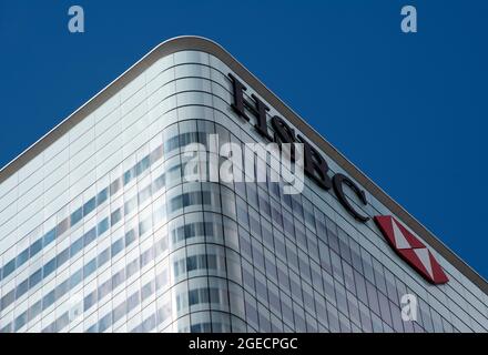 Blick auf den HSBC Tower, Canada Square in Canary Wharf London, England Stockfoto